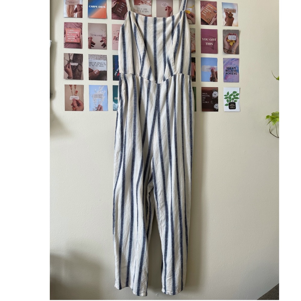striped jumpsuit with pockets